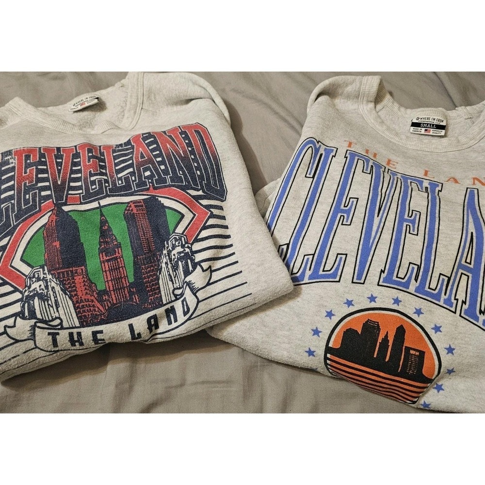 2 Where I'm From Cleveland "The Land" Vintage Style Hoodie Gray Graphic Print S